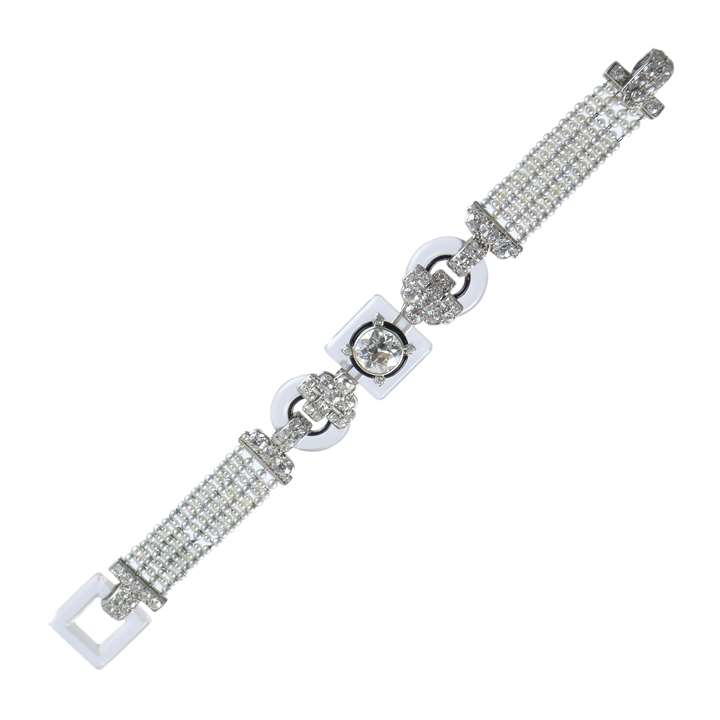 Art Deco diamond, rock crystal and pearl strap bracelet by Cartier, Paris c.1920,